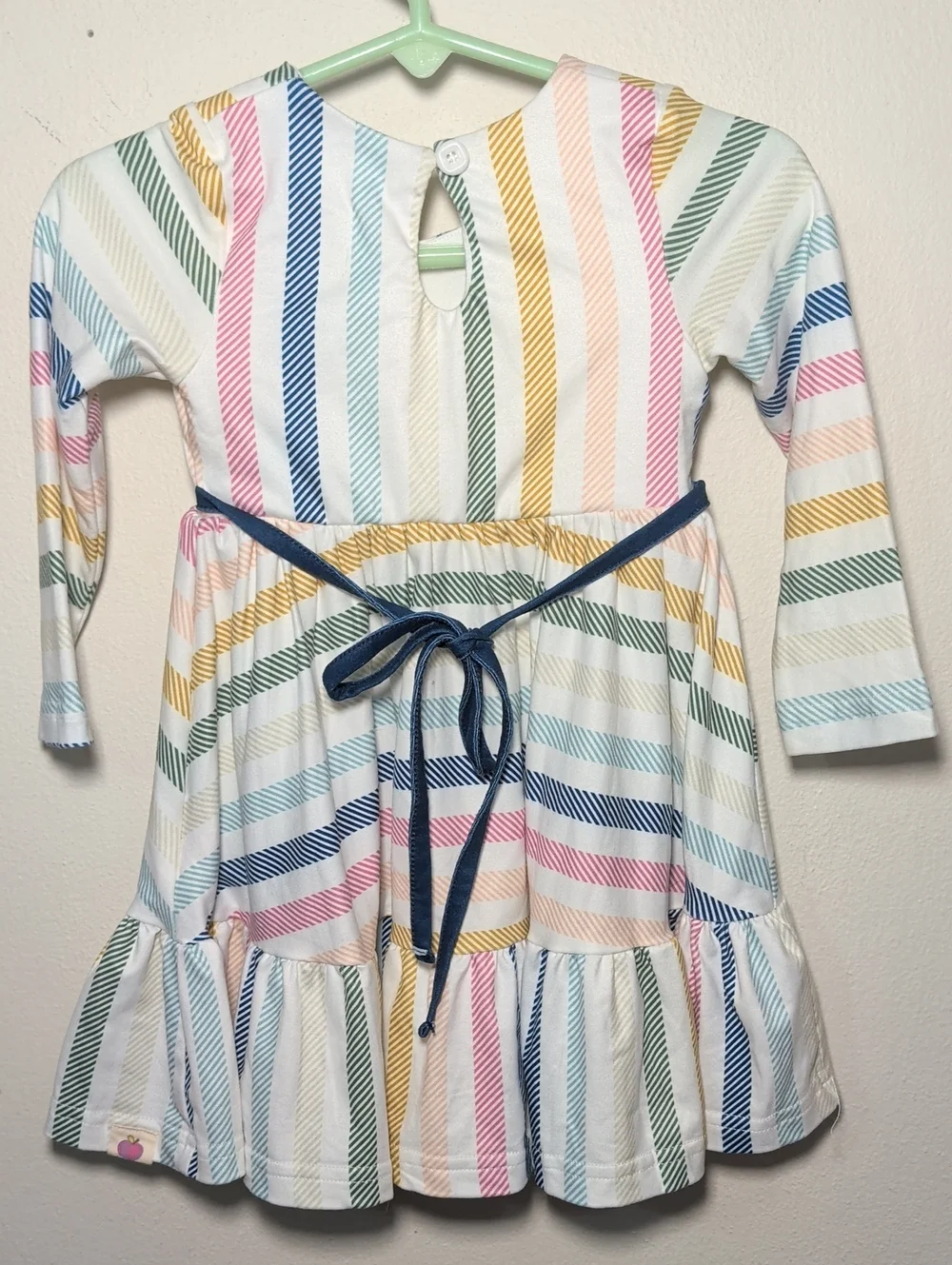 Cheeky Plum Rainbow Stripe Dress Ruffle Hem Velvet Tie Back Girls Size 12-18M